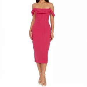 Dress the Population Women's Vickie Off-The-Shoulder Dress Begonia Sz XL NWT